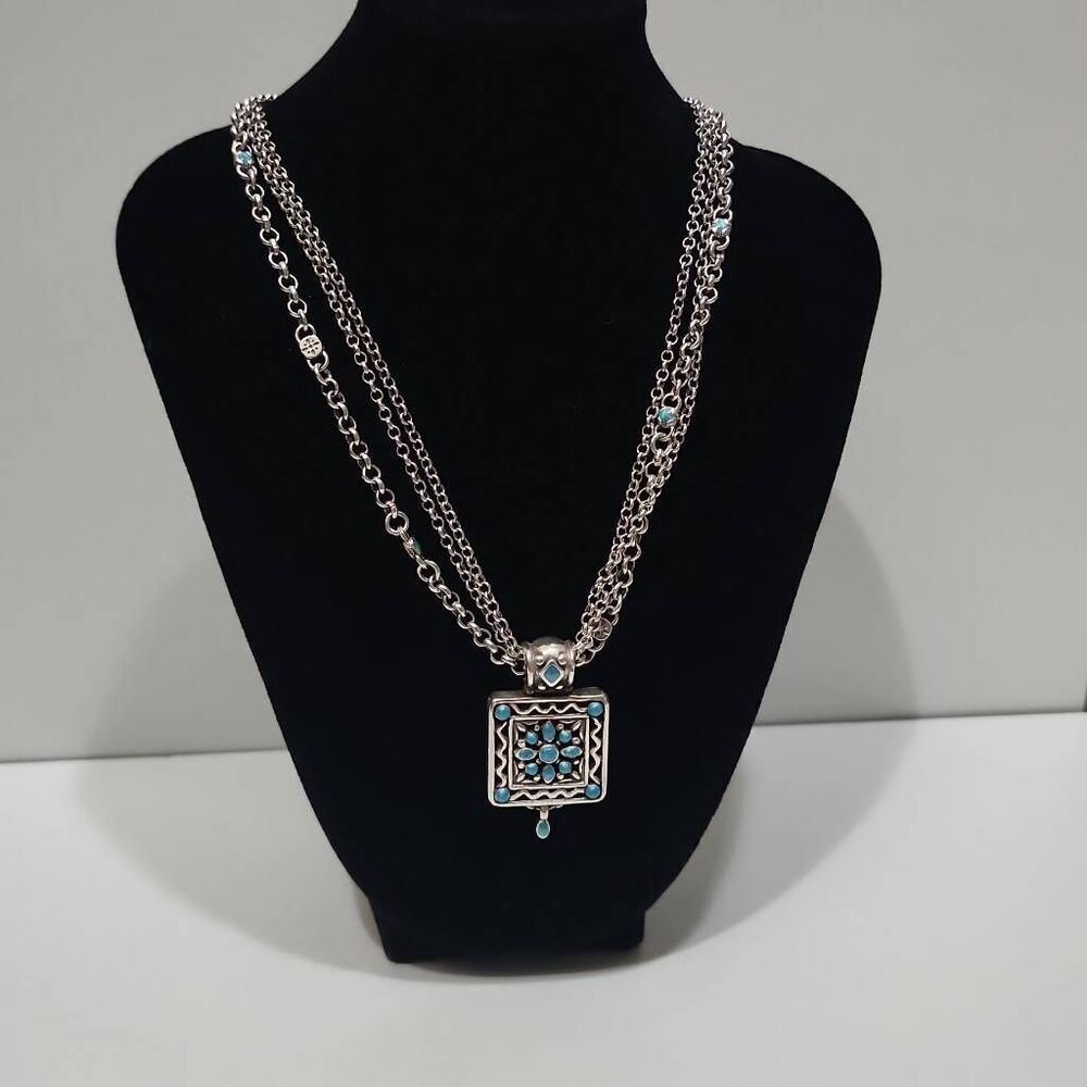 Brighton Carnival Silver and Turquoise Enamel Triple Necklace